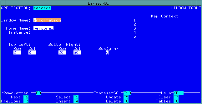 Figure 4-23 WINDOW TABLE
