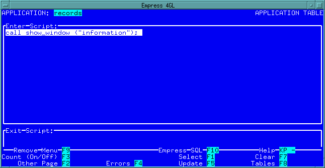 Figure 4-26 APPLICATION TABLE Enter Script