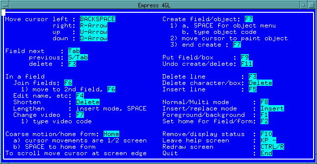 Figure 4-7 Help screen for the Form Editor