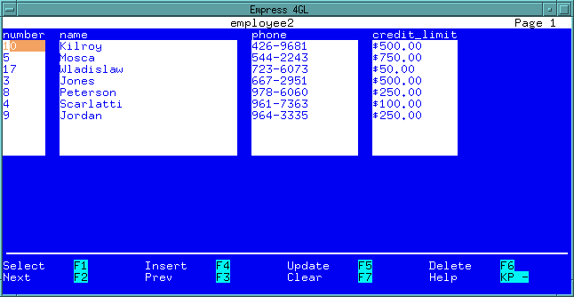 Figure 4-80 employee2 application multi-record display