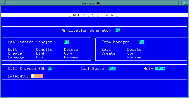 Figure 3-1 Empress 4GL Main Menu