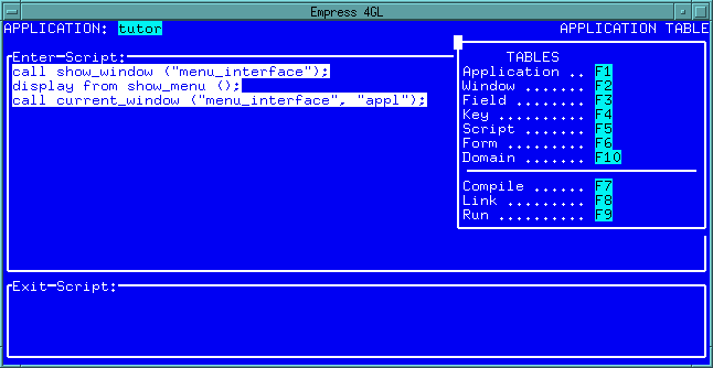 Figure 3-6 Application Window - Tables Menu