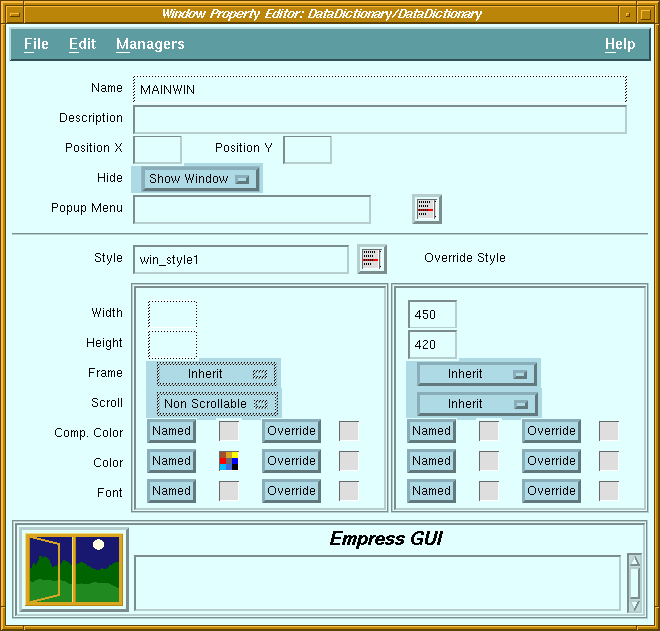 Figure 4-11 Window Property Editor