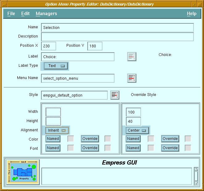 Figure 5-12 Option Menu Property Editor