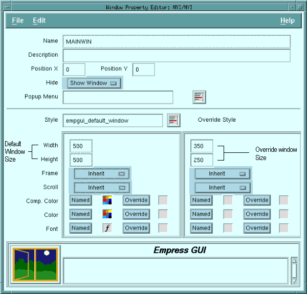 Figure 4-12 Window Property Editor