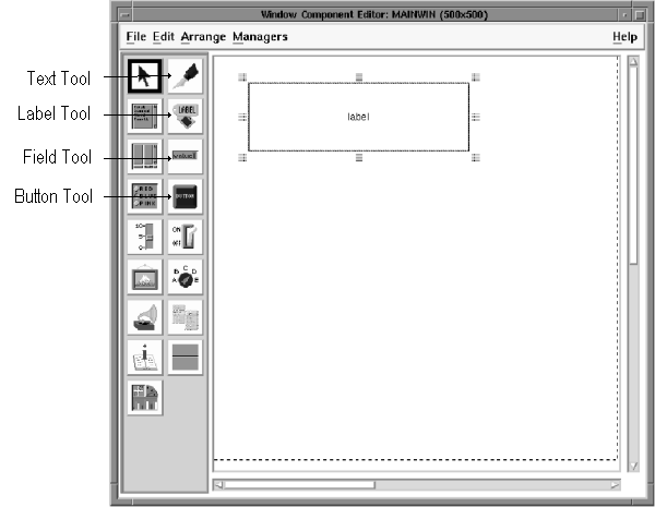 Figure 4-16 Window Component Editor - labelled